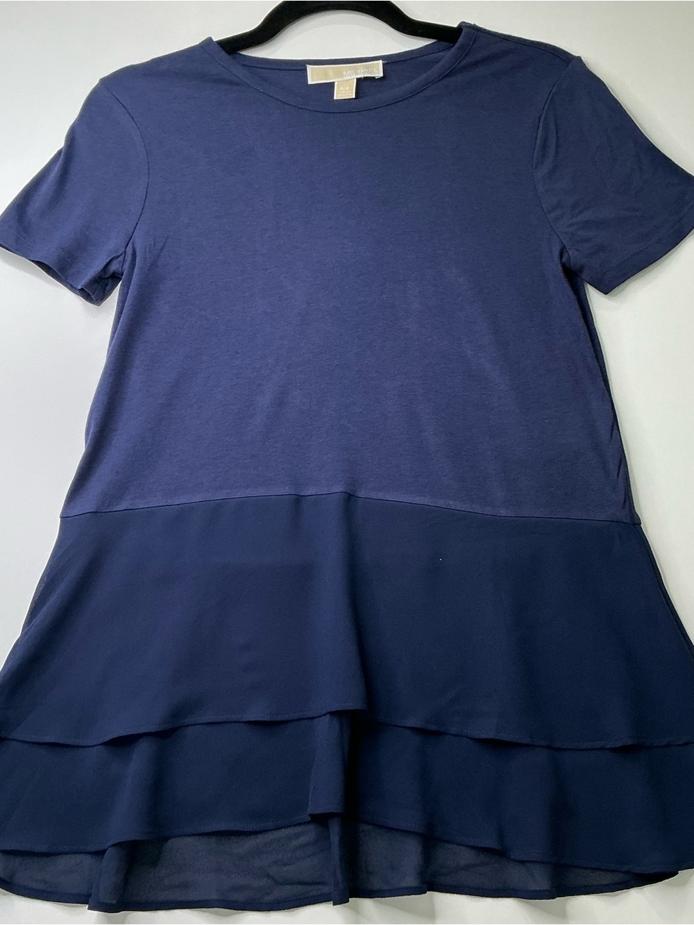 Michael Kors Blue Ruffled Short Sleeve Pullover P/S New